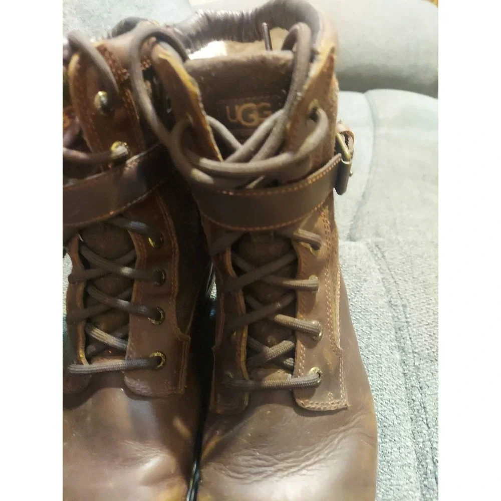 UGG Women's Kesey Brown Leather Waterproof Winter Boots Lace Zip Size 9 Y2K Boho